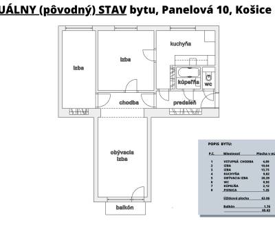 PREDANÉ EXKLUZÍVNE - 3 izbový tehlový byt, ulica Panelová, Košice -JUH
