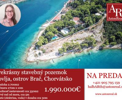 Nádherný stavebný pozemok, 5m od mora,2.700m2, ostrov Brač, Chorvátsko