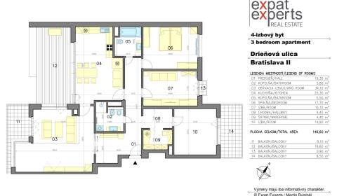 Priestranný 4i byt 147 m2, s 2x balkónom, lodžiou a parkovaním, BORIA