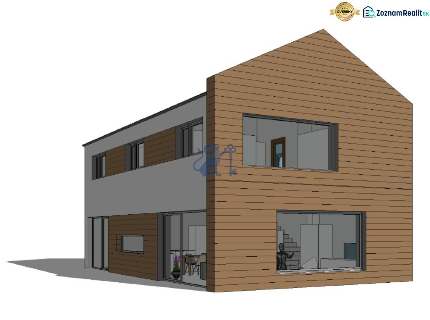 PREDAJ 5i rekreačný RD | Pekná cesta | Lesopark Rača  - Vizualizácia rodinného domu na Peknej ceste v Bratislave - Rača so sivou a drevenou fasádou.
