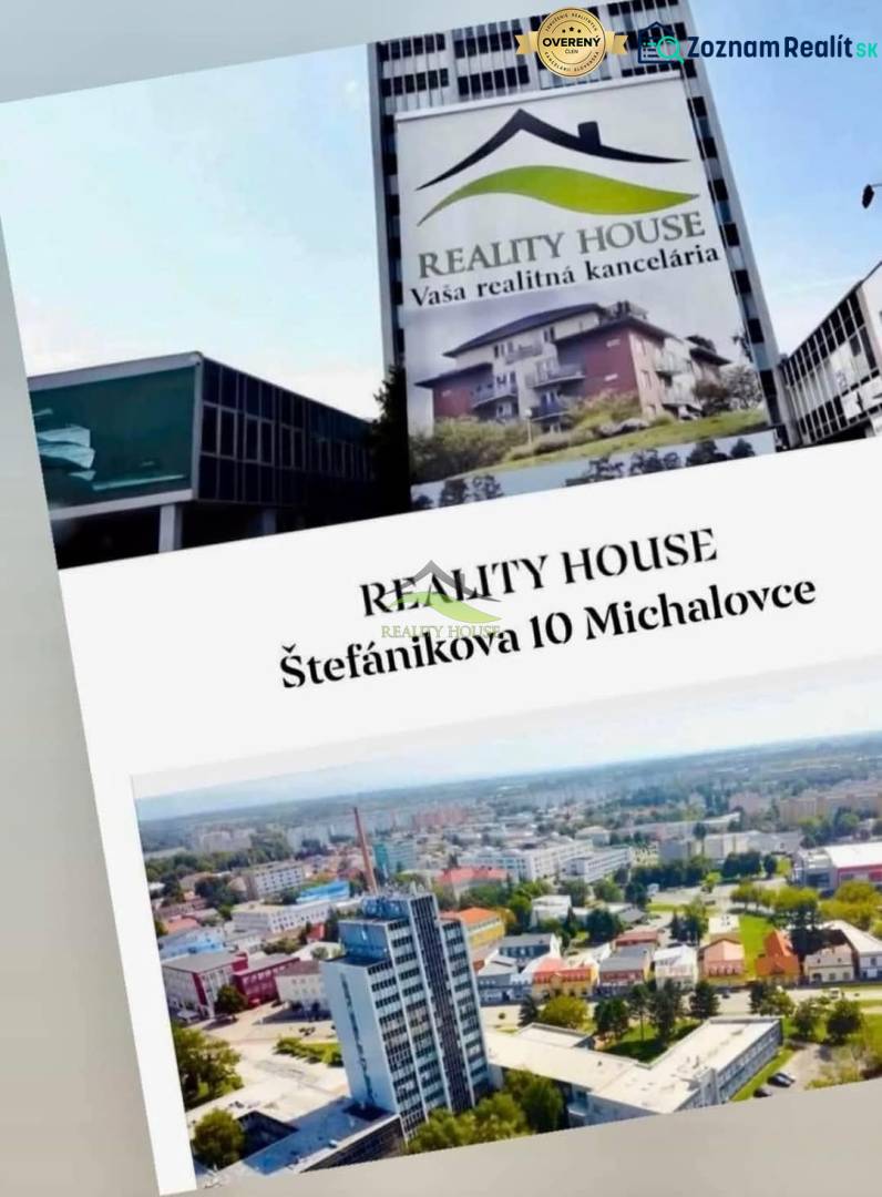 Rodinný dom na veľkorysom pozemku v Drahňove. - Budova s reklamou realitnej kancelárie na ulici Štefánikova 10, Michalovce.