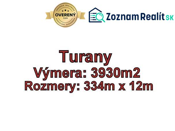 TURANY -  pozemok 3930 m2,okr. Martin   - Predaj rekreačného pozemku v Turanoch s rozlohou 3930 m². Rozmery: 334m x 12m.