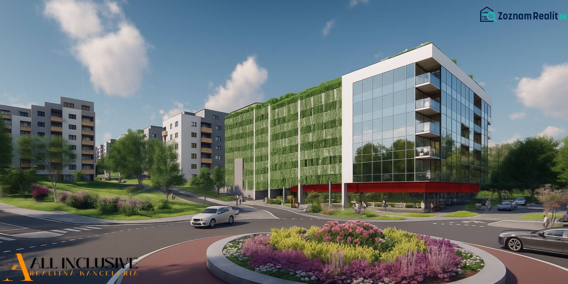 1i - 2i - 3i BYTY V NOVOSTAVBE | NITRA - MLYNARCE - Kmeťova ulica v Nitre so zeleňou a modernými budovami, 1-izbový byt v okolí.