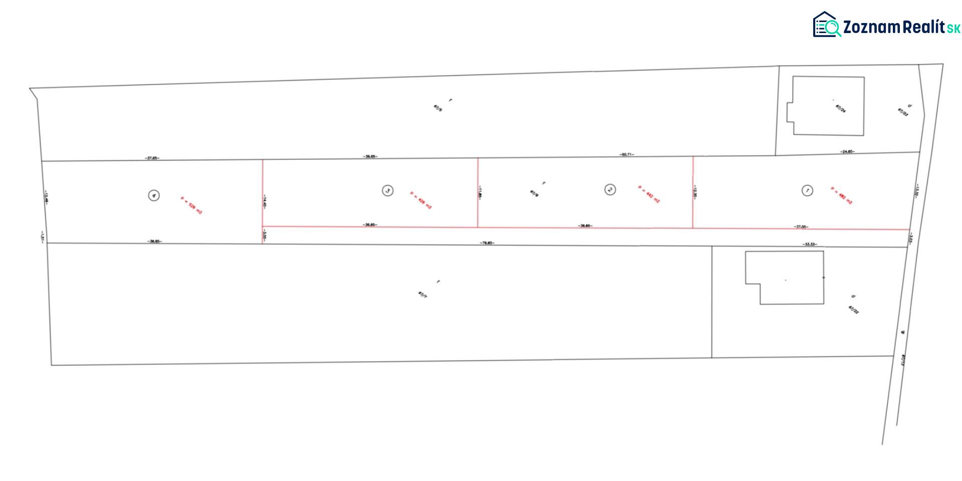 POZEMKY - ZÁHRADY OD 12.780€ | BLESOVCE  - Plán s pozemkami vhodnými na bývanie v Blesovciach na ulici Blesovce.