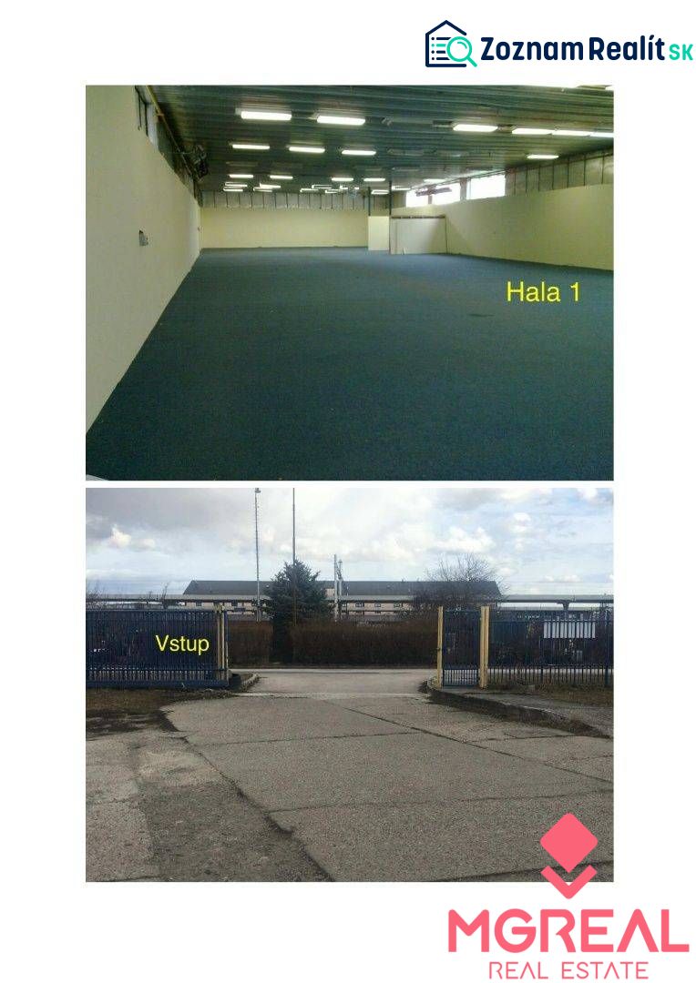 Skladové priestory 770 m2 a 792 m2 v Piešťanoch - Vrchný obrázok zobrazuje halu v skladoch a halách, spodný vstup zo skladov v Piešťanoch na Obchodnej.