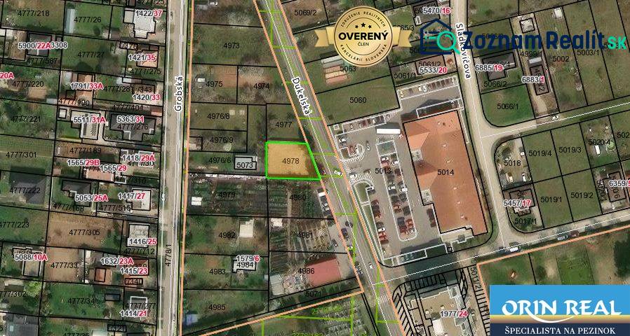 Na predaj pozemok na pohrebnicku činnosť Bernolákovo - Letecký pohľad na pozemky - komerčné na Dukelskej ulici v Bernolákove.