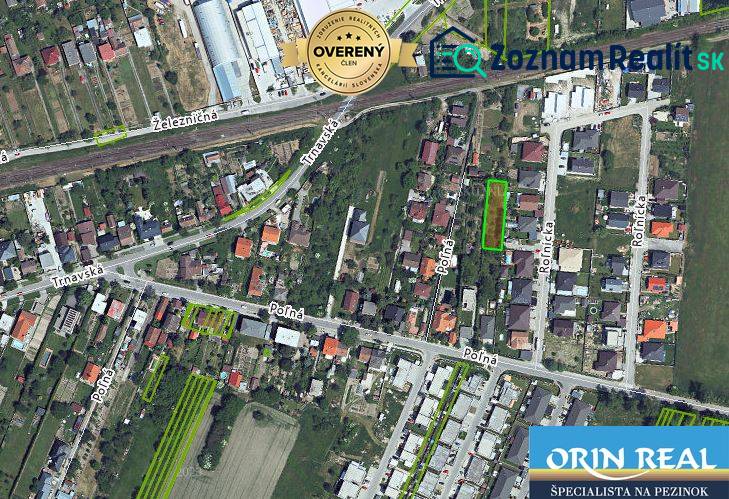 Na predaj stavebný pozemok na RD v Bernolákove 802m2 - Letecký pohľad na pozemky na bývanie v oblasti ulice Polná, Bernolákovo.