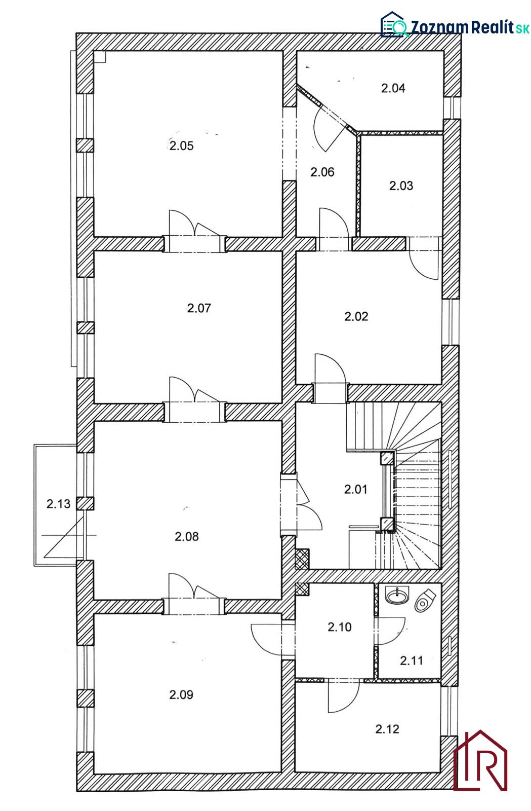 Reprezentatívne priestory na prenájom, Mlynská, Košice - Staré mesto - Pôdorys kancelárií s rôznymi miestnosťami, vrátane sociálneho zariadenia.