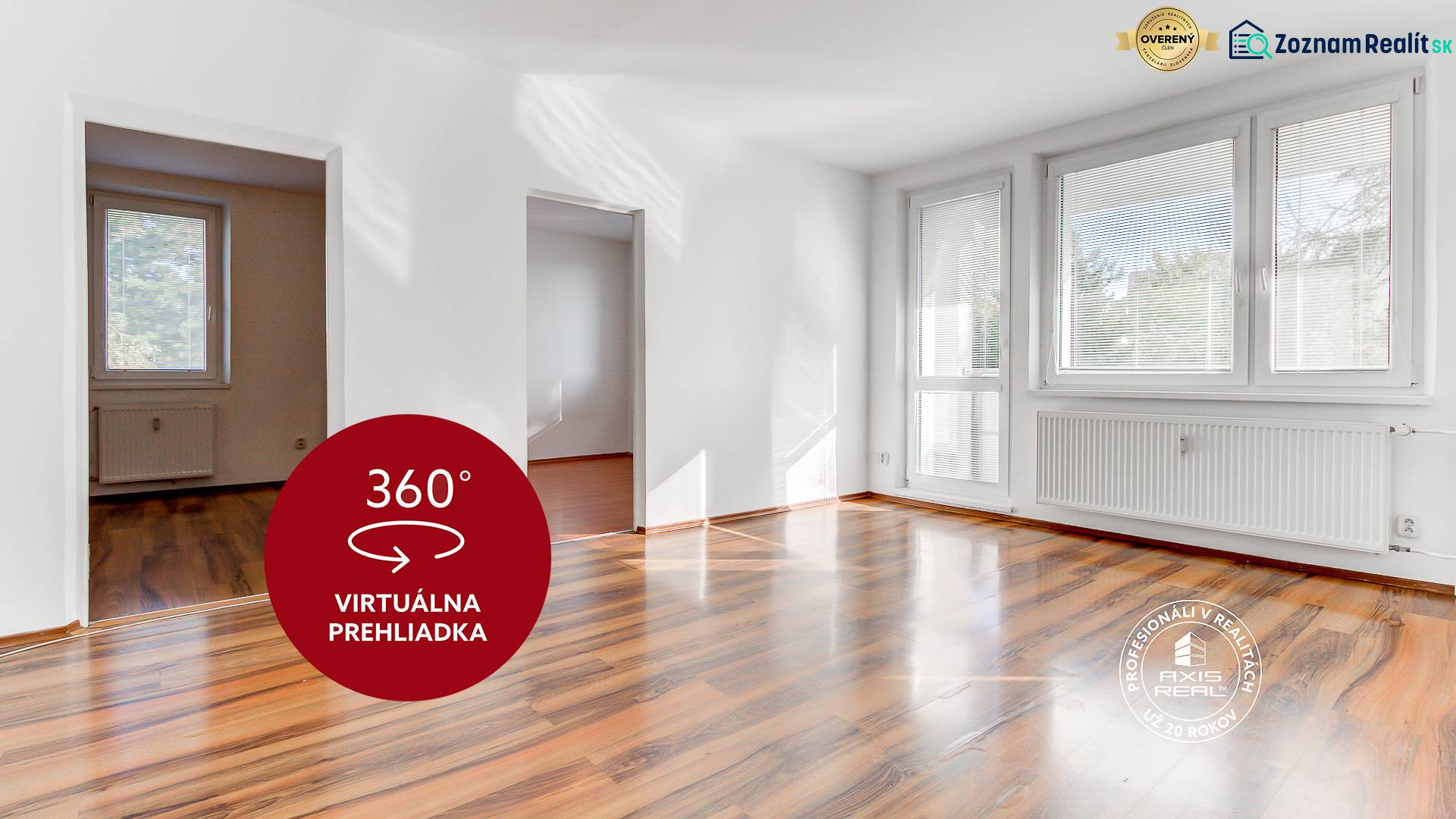  NEZARIADENÝ 2,5-izb.byt, 11m2 LODŽIA, BA IV., Červeňákova - Priestranný svetlý 3-izbový byt s podlahou s dreveným dekorom a veľkými oknami.