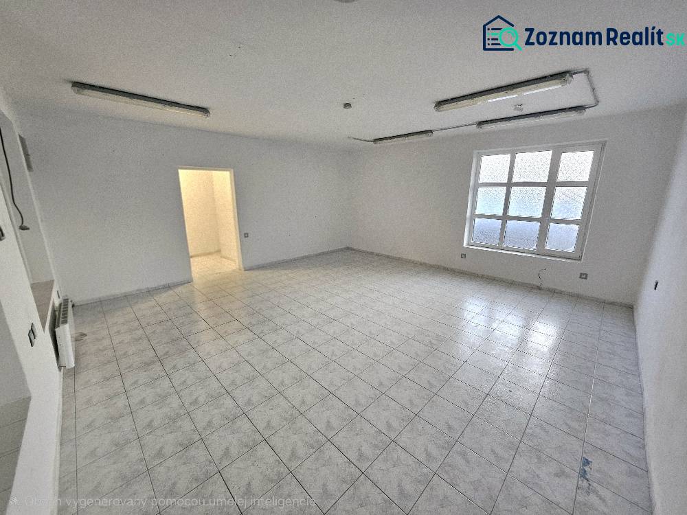 PRENÁJOM OBCHODNÉHO PRIESTORU 120m2/ DUBNIČKA- TRŽNICA - Prázdne obchodné priestory s dlažbou a oknom.