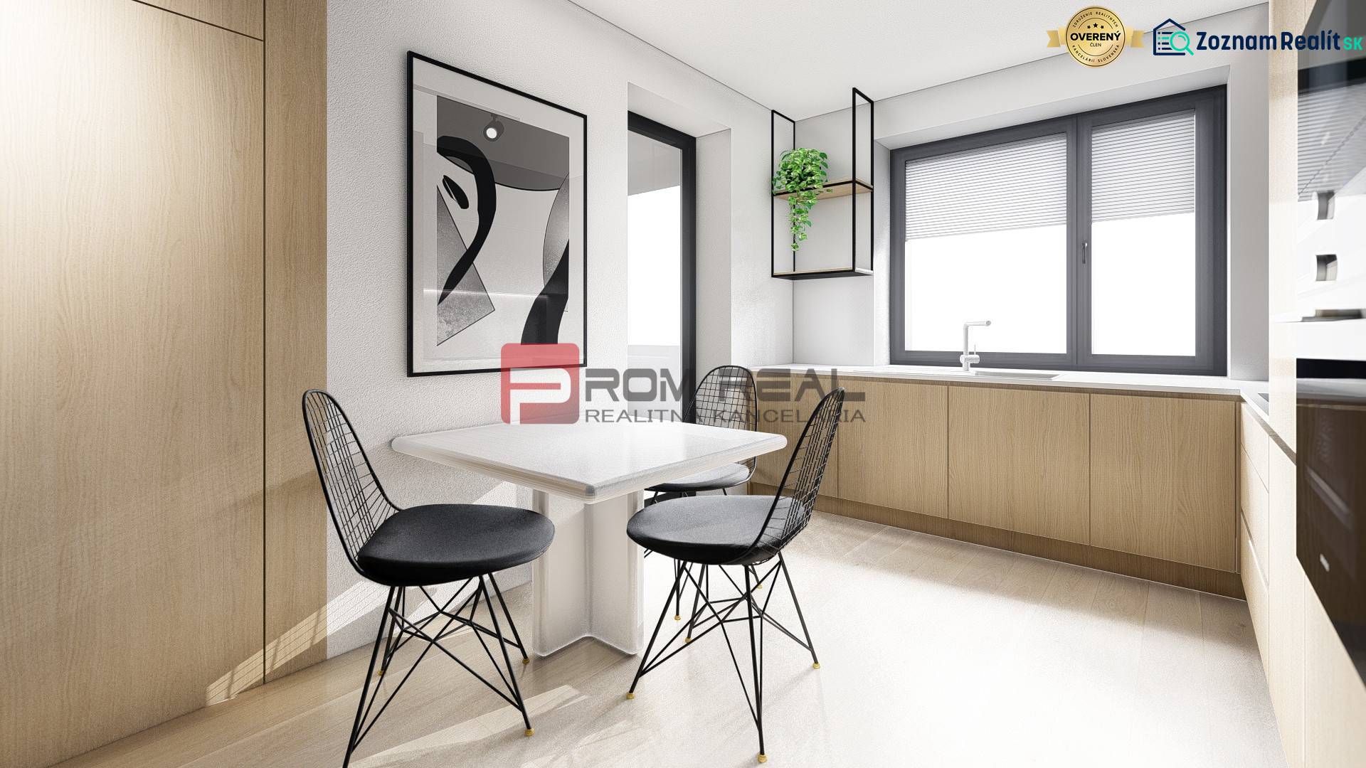 Predaj 3-izbový byt od 184 999 € v projekte Rezidencia Potôčik - Kuchynský kút v 2-izbovom byte s podlahou s dreveným dekorom a moderným zariadením.