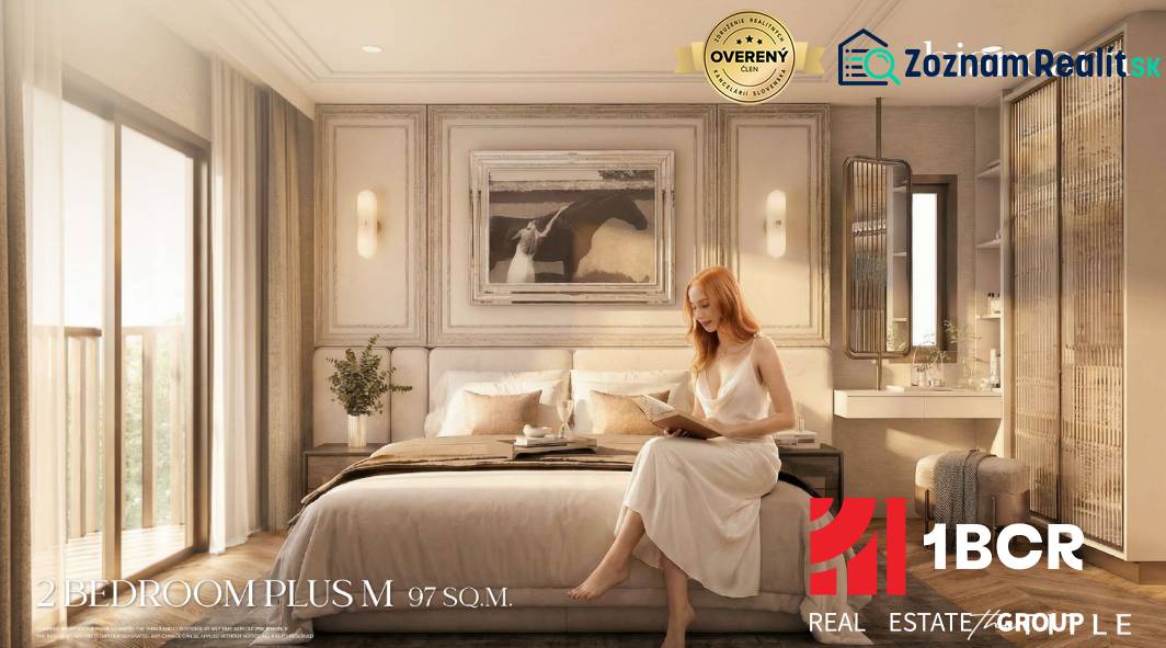 2 SPÁLŇOVÝ APARTMÁN BIANCANA PHUKET - Spálňa v 3-izbovom byte s posteľou, obrazom a ženou čítajúcou knihu.