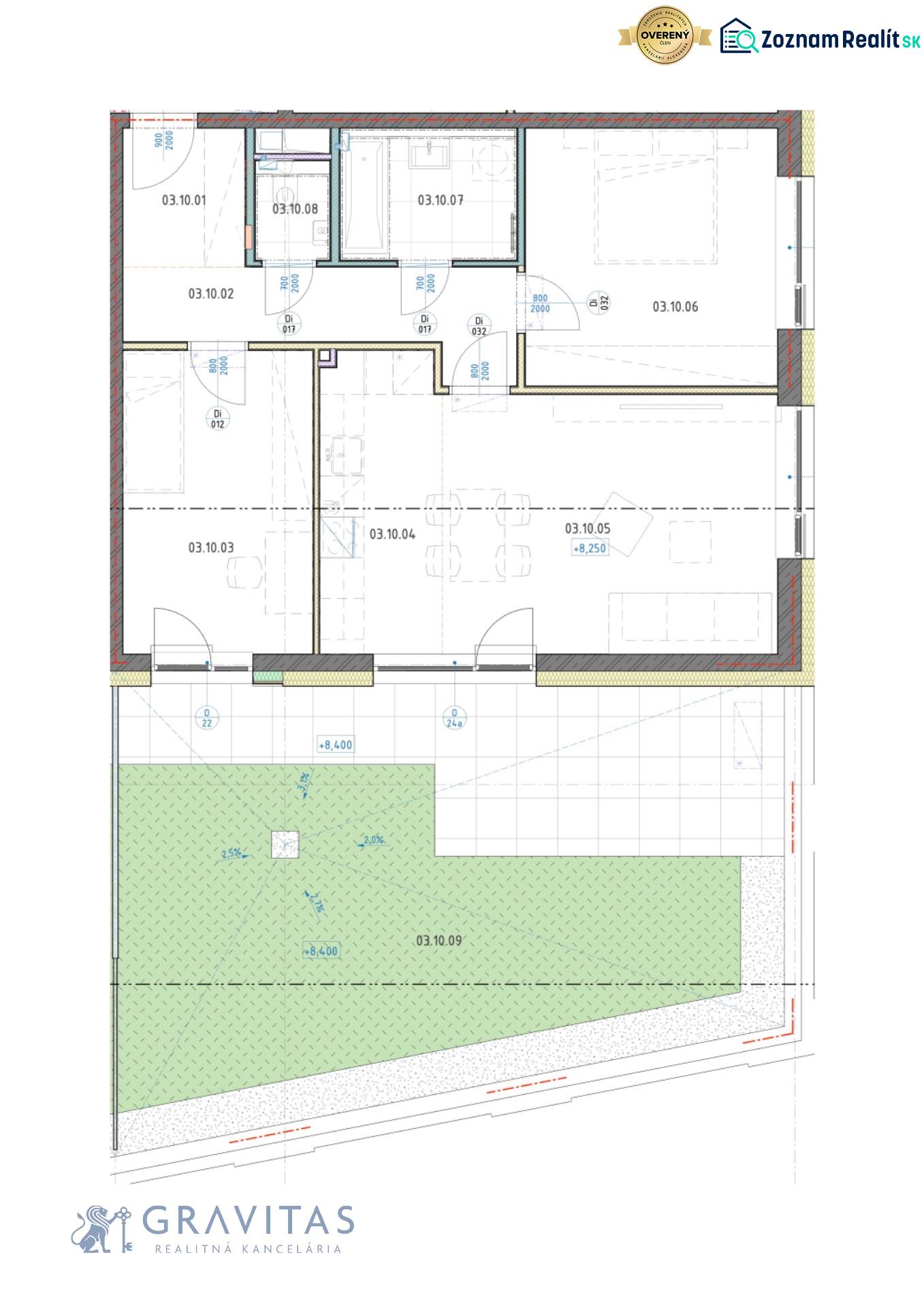 , 3-izbový byt s predzáhradkou, Brenner – Residence, Ružinov. - Pôdorys zobrazuje rozmiestnenie miestností v 3-izbovom byte s pridruženou záhradou.