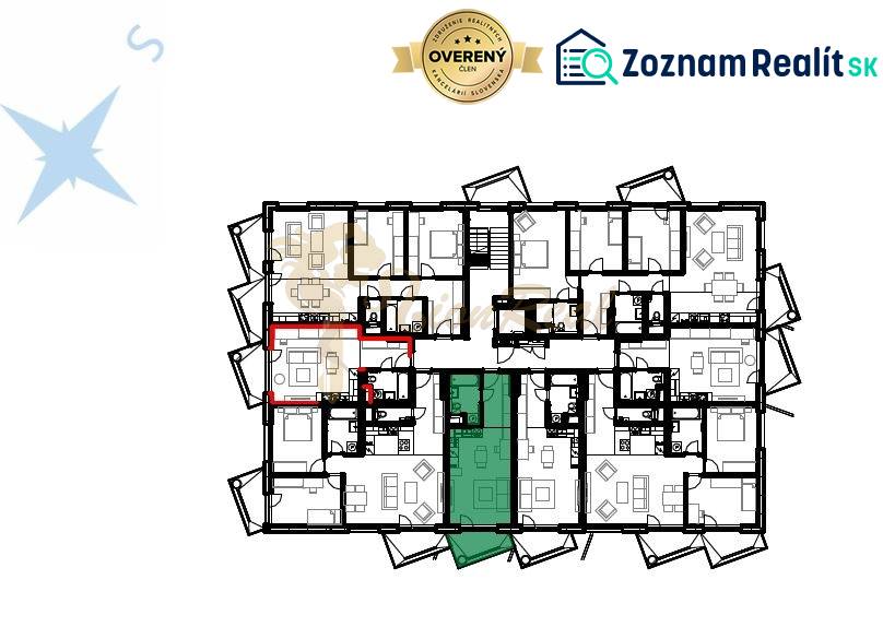 1-izb. byt v novostavbe Čerešne Living, Maríny Paulínyovej, Dúbravka - Pôdorys bytovej jednotky s viacerými miestnosťami a označenými priestormi.