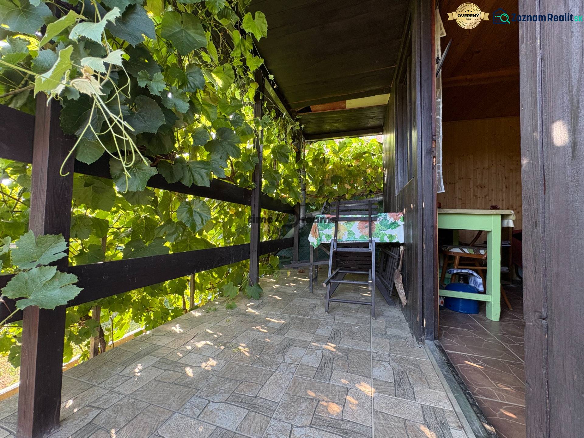 Na predaj: Ovocná záhrada v Leviciach - Terasa so záhradným nábytkom a viničom v Záhradách v Leviciach.