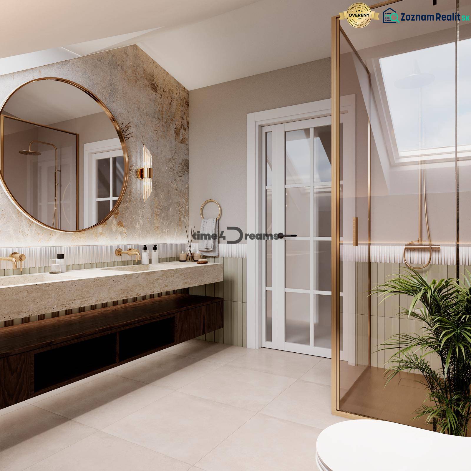 NA PREDAJ  5 izbový Mezonet v centre Nitry - Kúpeľňa v 5 a viac izbovom byte s prepracovaným osvetlením a sprchovacím kútom.