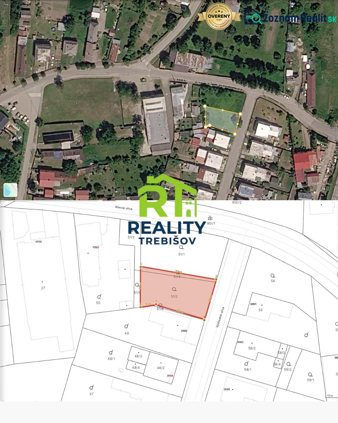 PREDAJ – Stavebný pozemok 516 m², Nižný Žipov, ul. Východná - Mapa pozemku určeného na bývanie na Východnej ulici v Nižnom Žipove.