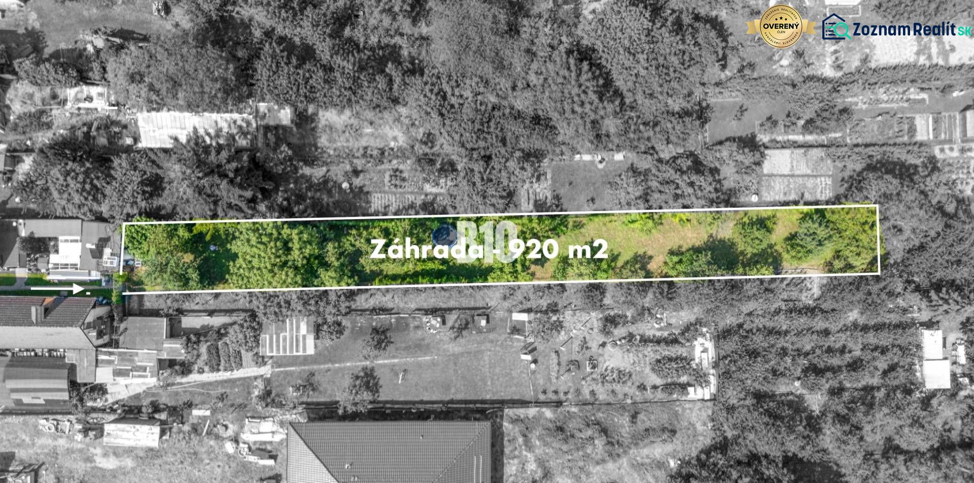 Rozvojový pozemok s existujúcou zástavbou – Jadranská ulica, Bratislav - Letecký pohľad na záhradu s rozlohou 920 m², Pozemky - bývanie, Jadranská, Bratislava IV.