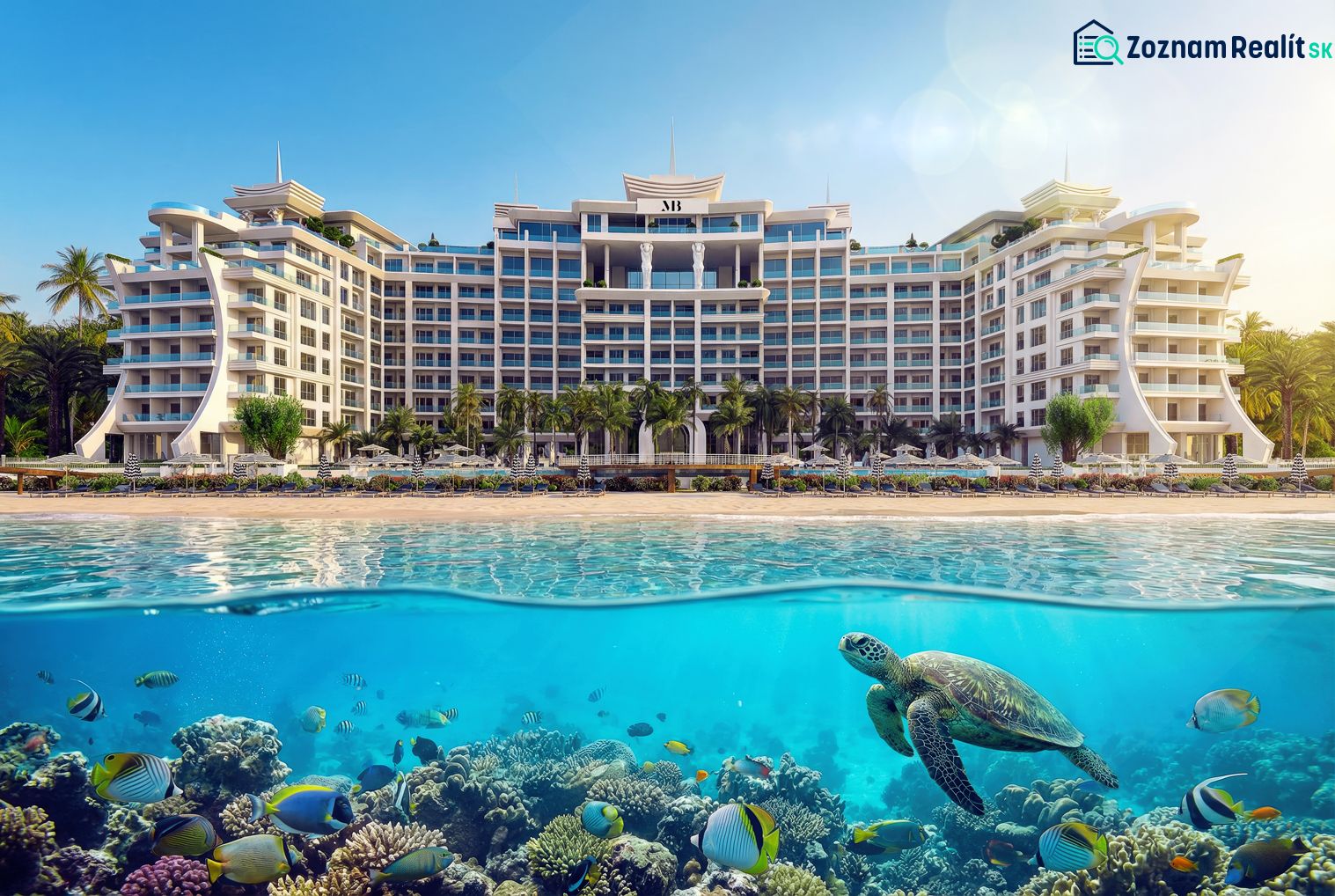Predaj 2-izbového bytu, Zanzibar - Hotel pri pláži v Paje, v popredí korytnačka a pestrofarebné ryby.