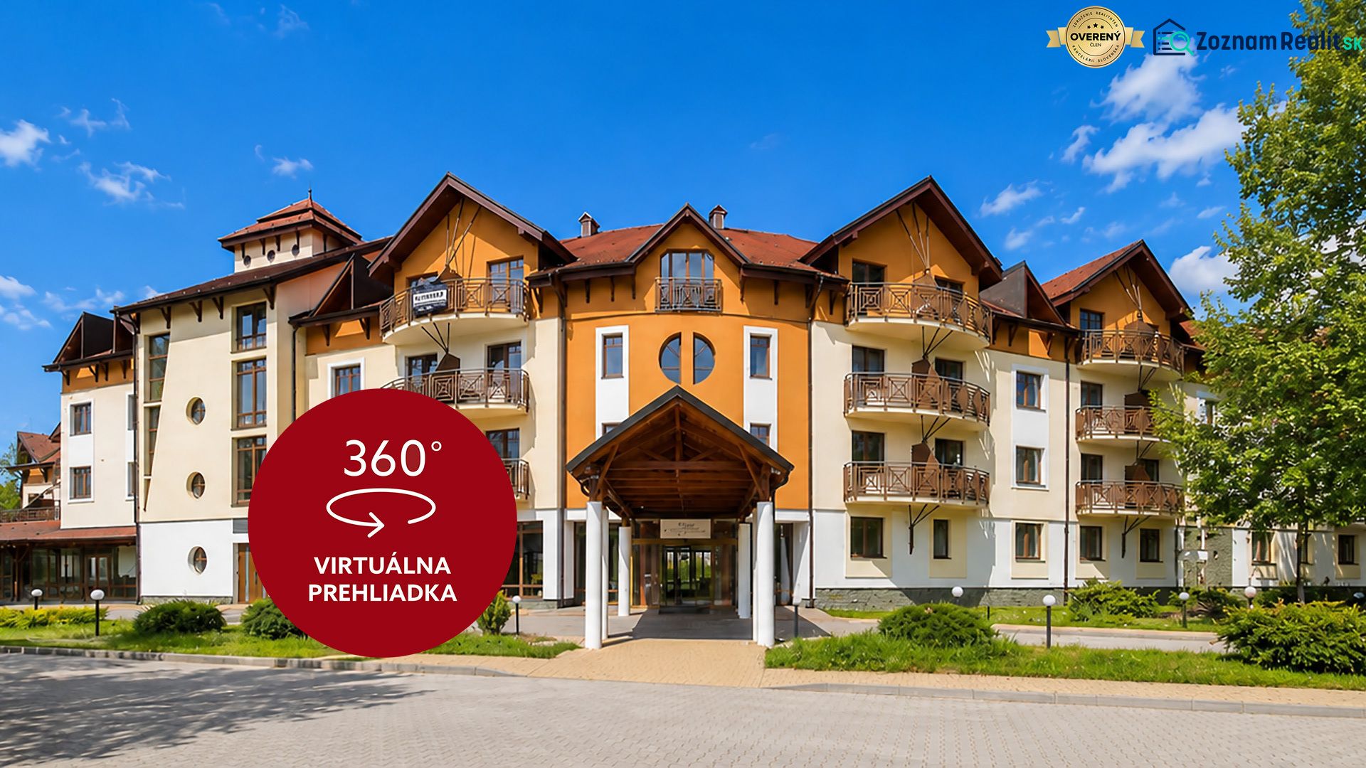 ZARIADENÁ garsónka na brehu jazera Draždiak s parkovaním - Budova s balkónmi a drevenými prvkami v Bratislave - Petržalke, Antolskej. 360° virtuálna prehliadka.