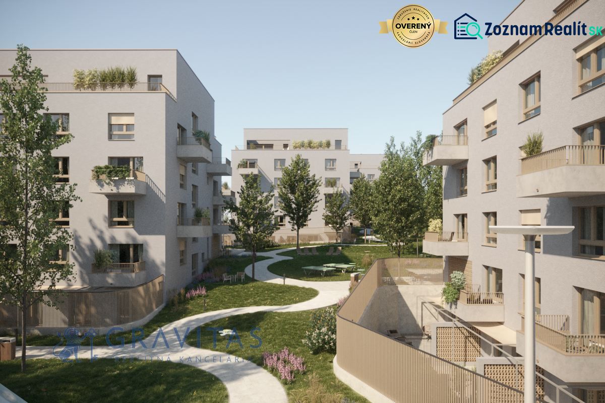 Na predaj 1-izbový byt s balkónom - D2 - Komplex bytových domov so záhradami a chodníkom; ideálne pre 1-izbový byt na bývanie.