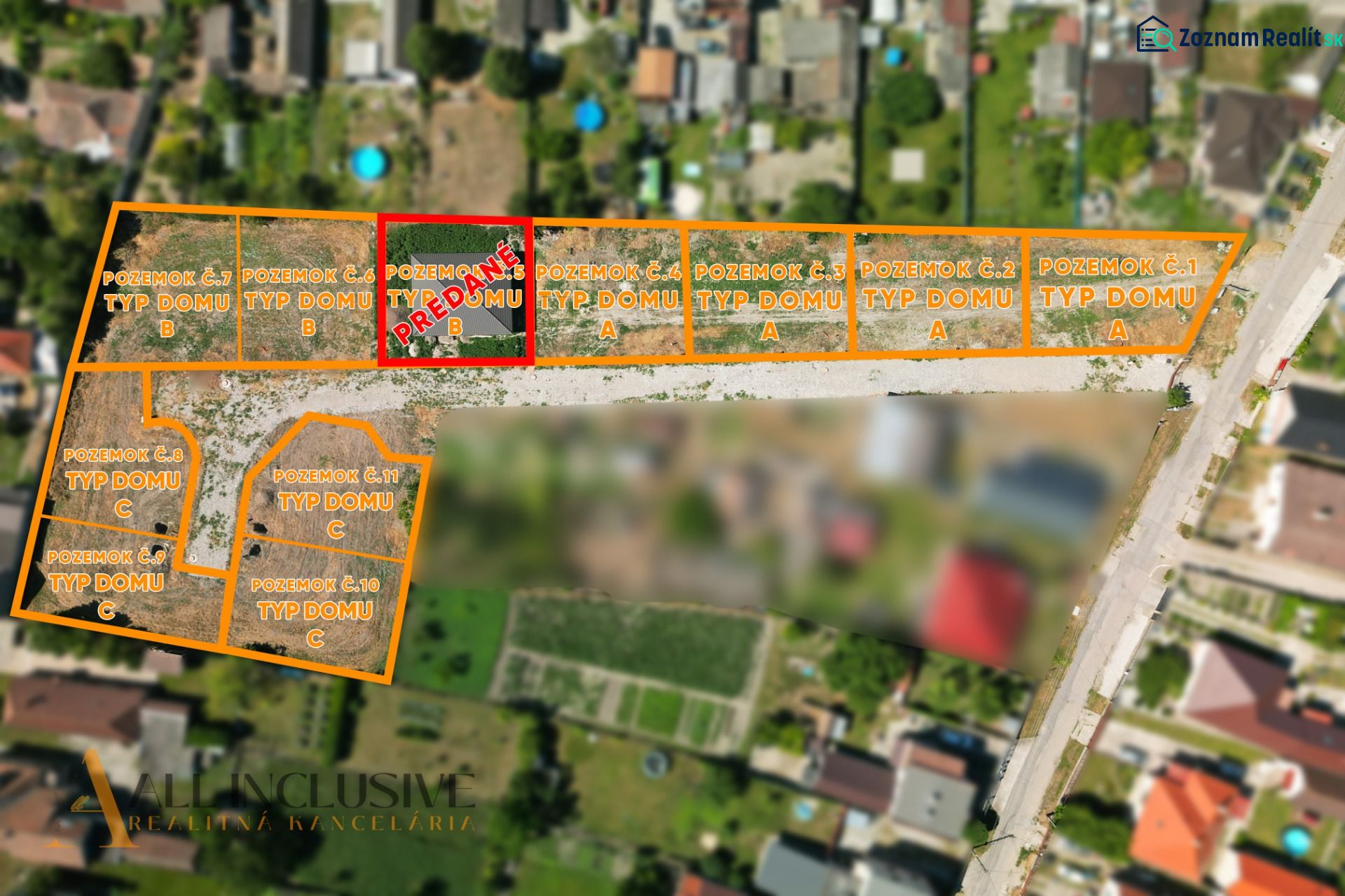 Projekt ČEREŠŇOVÁ ALEJ – 10 rod. domov/pozemk., Jelka - Letecký pohľad na predaj pozemkov pre rodinné domy v Jelke.