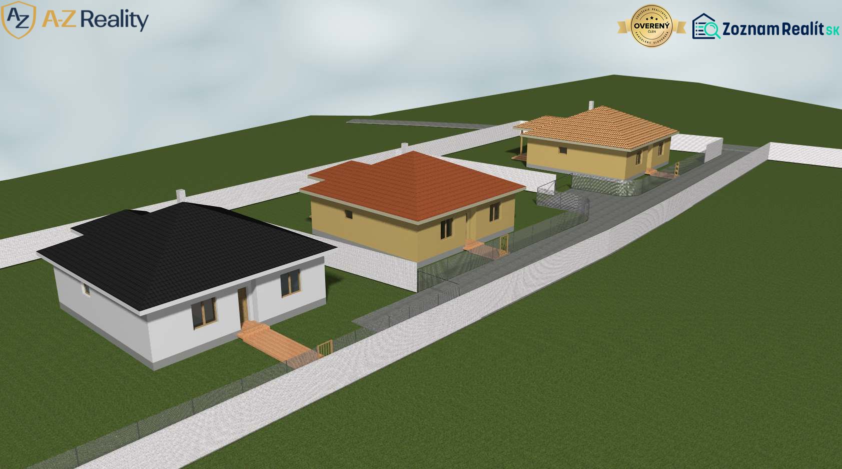 Na predaj 3 stavebné pozemky v centre obce Jasová - Vizualizácia troch rodinných domov na pozemkoch na bývanie v Jasovej.