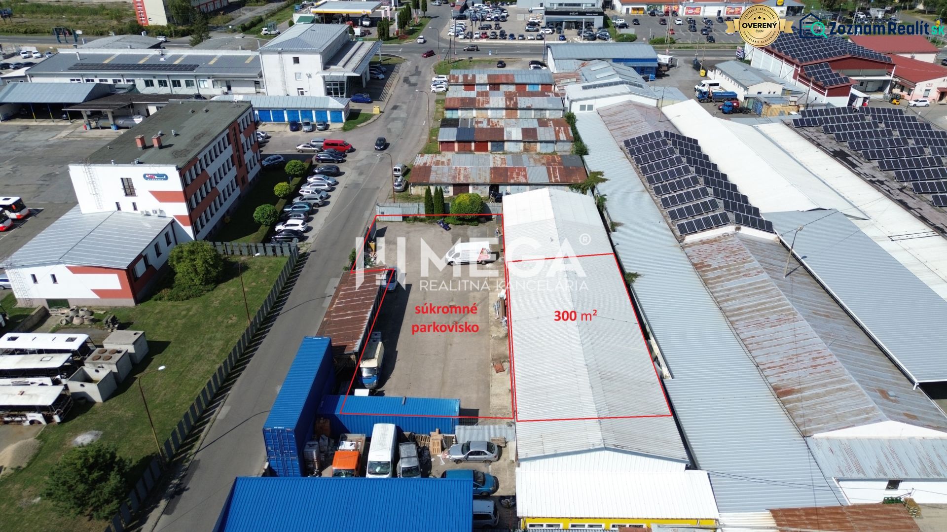 FLEXIBILNÝ PRENÁJOM HALY V HUMENNOM – od 600€ až 300 m² - Letecký pohľad na sklady a haly na Fidlikovej ulici v Humennom.