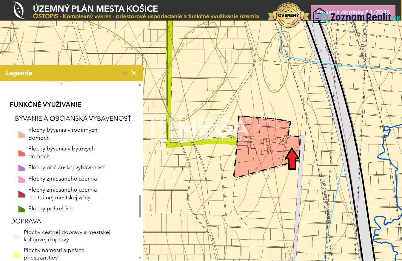 NA PREDAJ: Investičný pozemok s potenciálom pre 3 rodinné domy – Košic - Mapa územného plánu pre Košice IV, Rešov majer, zameraná na pozemky - bývanie.