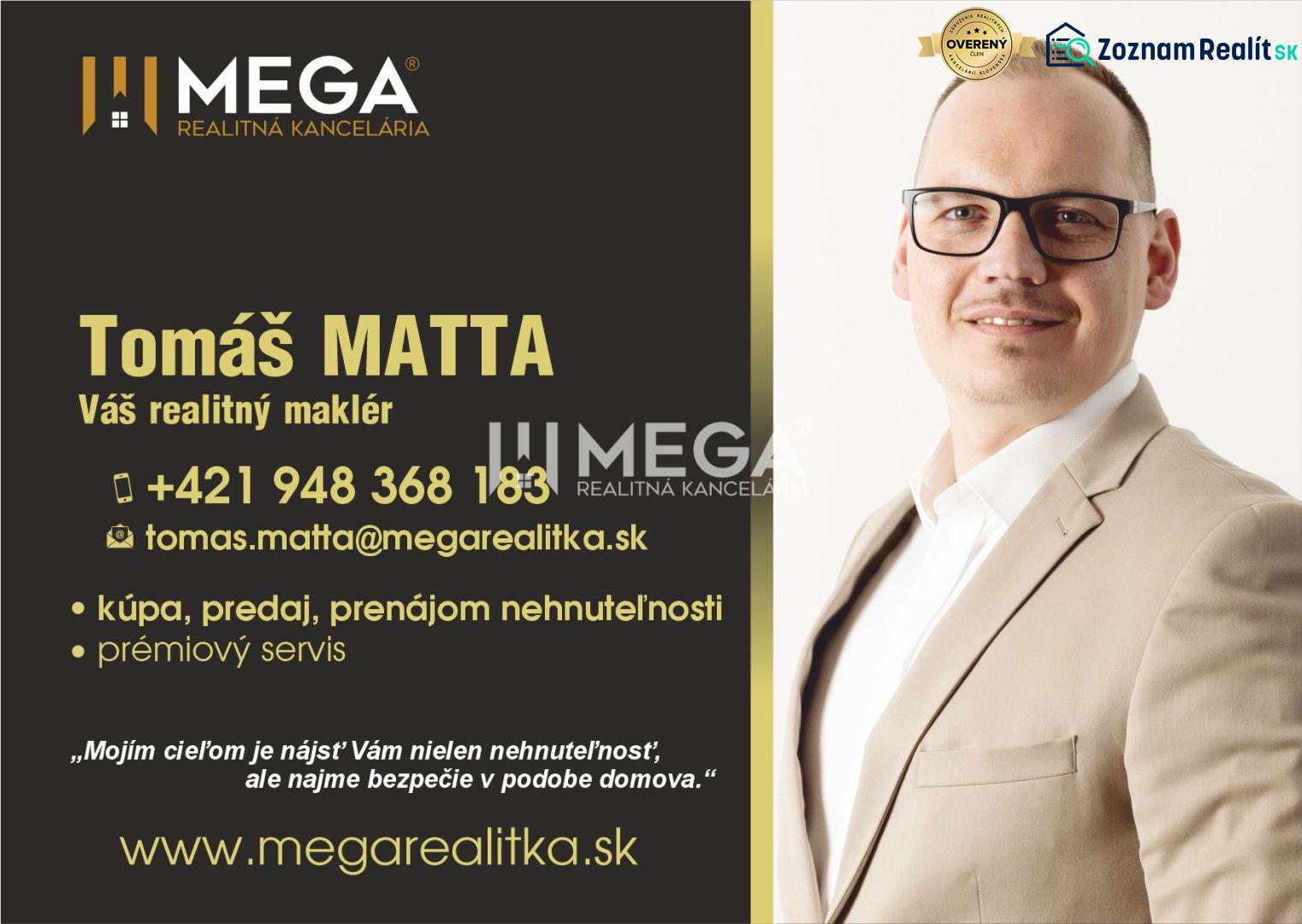 NA PREDAJ - INVESTÍČNÉ LESNÉ POZEMKY V OKOLÍ MESTA HUMENNÉ - Vizitka realitného makléra s kontaktnými údajmi a špeciálnou ponukou služieb.
