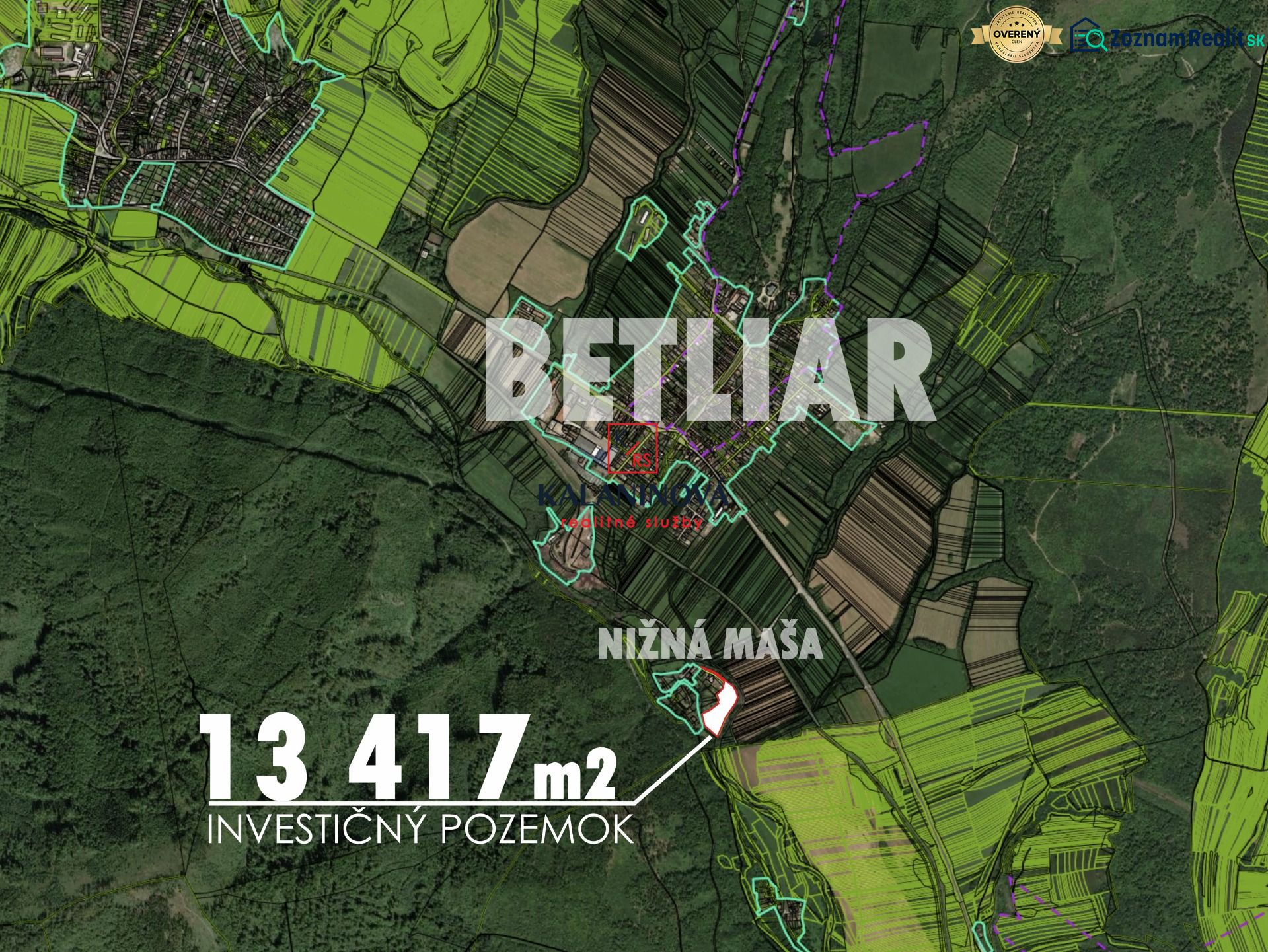 Investičný pozemok +projekt s potenciálom prvého slovenského kaviáru - Mapa investičného pozemku s rozlohou 13 417 m² v Betliari.