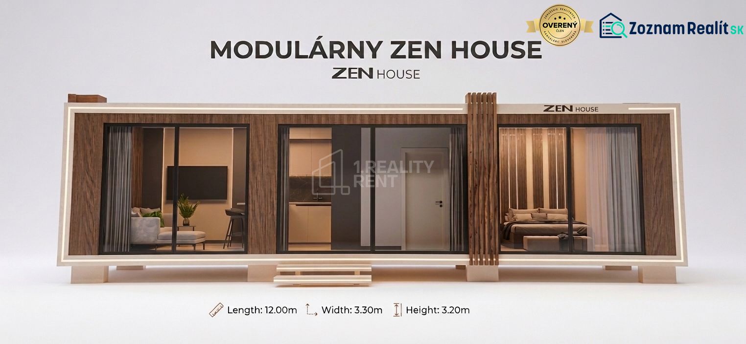 Na predaj: Luxusný mobilný dom „ZEN HOUSE“ - ihneď k odberu - Modulárny Zen House so sklenenými dverami a dreveným dekorom pre rodinný dom v Kysuckom Novom Meste.