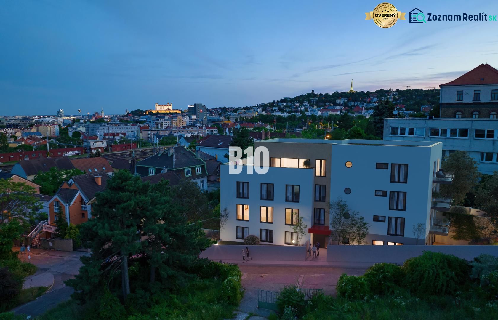 BRATISLAVA NA DLANI - SKOLAUDOVANÝ BYT S TERASOU, NA NAJVYŠŠOM POSCHOD - Nočná panoráma z ulice Pod Strážami v Bratislava III s výhľadom na 3-izbový byt.