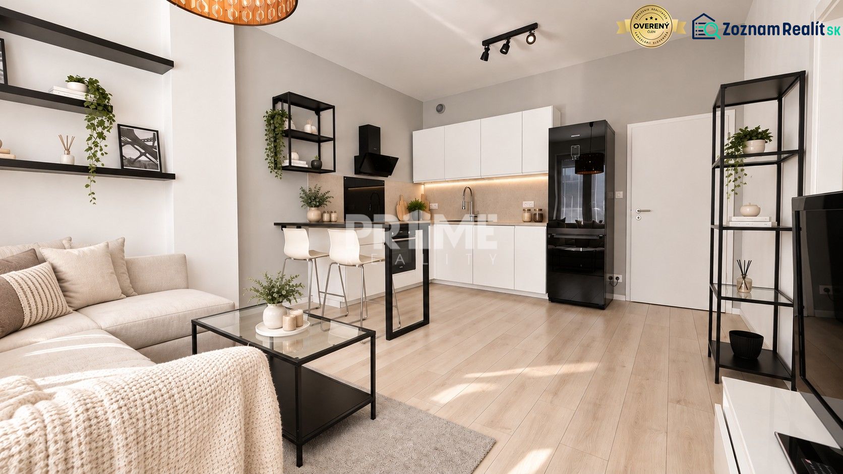 Moderný 2-izbový apartmán, balkón, sklad, Šancová-novostavba PREMIÈRE - Štýlový 2-izbový byt s podlahou s dreveným dekorom a modernou kuchyňou.