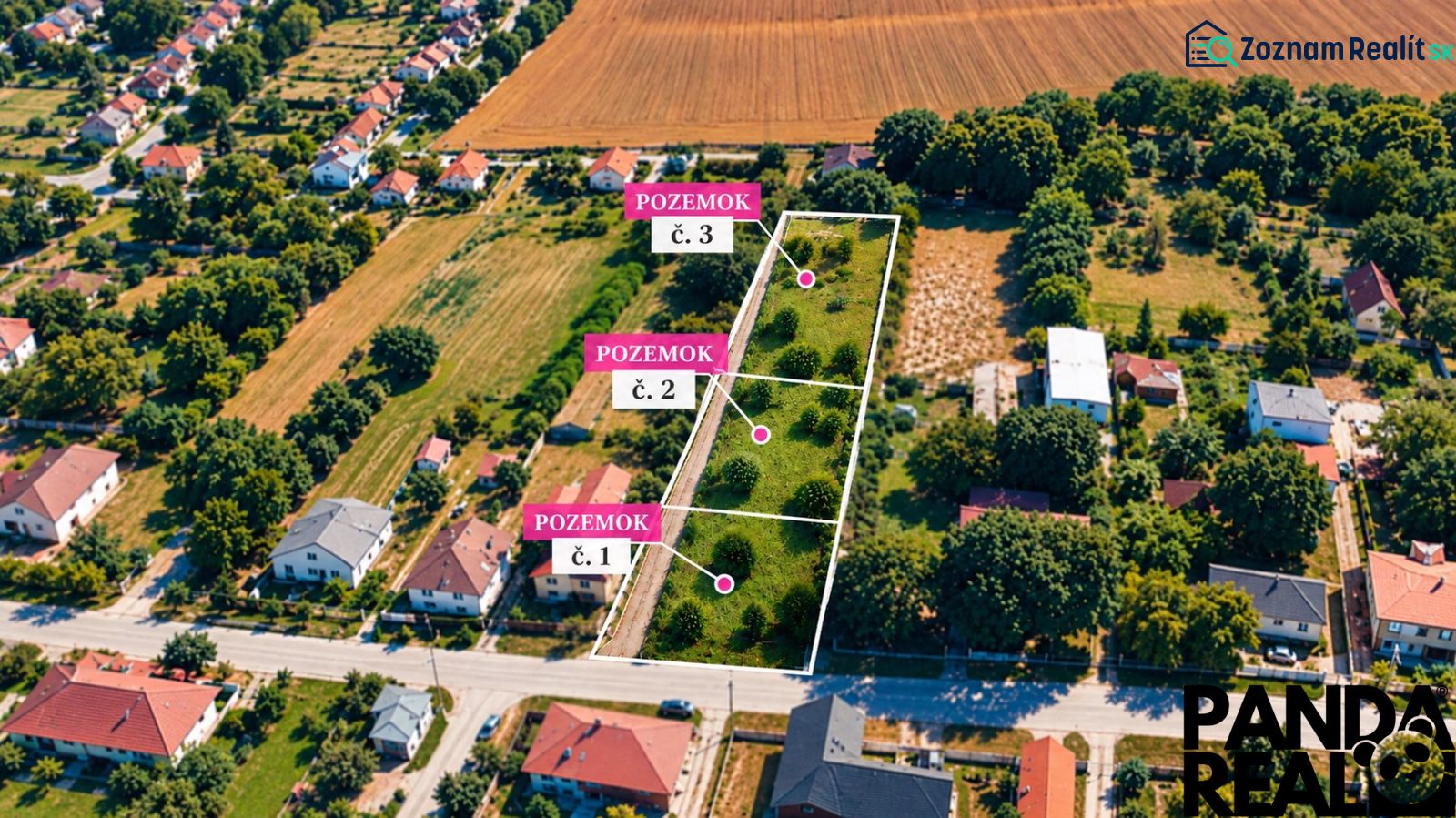 INVESTIČNÁ PRÍLEŽITOSŤ- pozemok 3 200 m² s rodinným domom, Čermany - Letecký pohľad na stavebné pozemky v Čermanoch vhodné na bývanie.