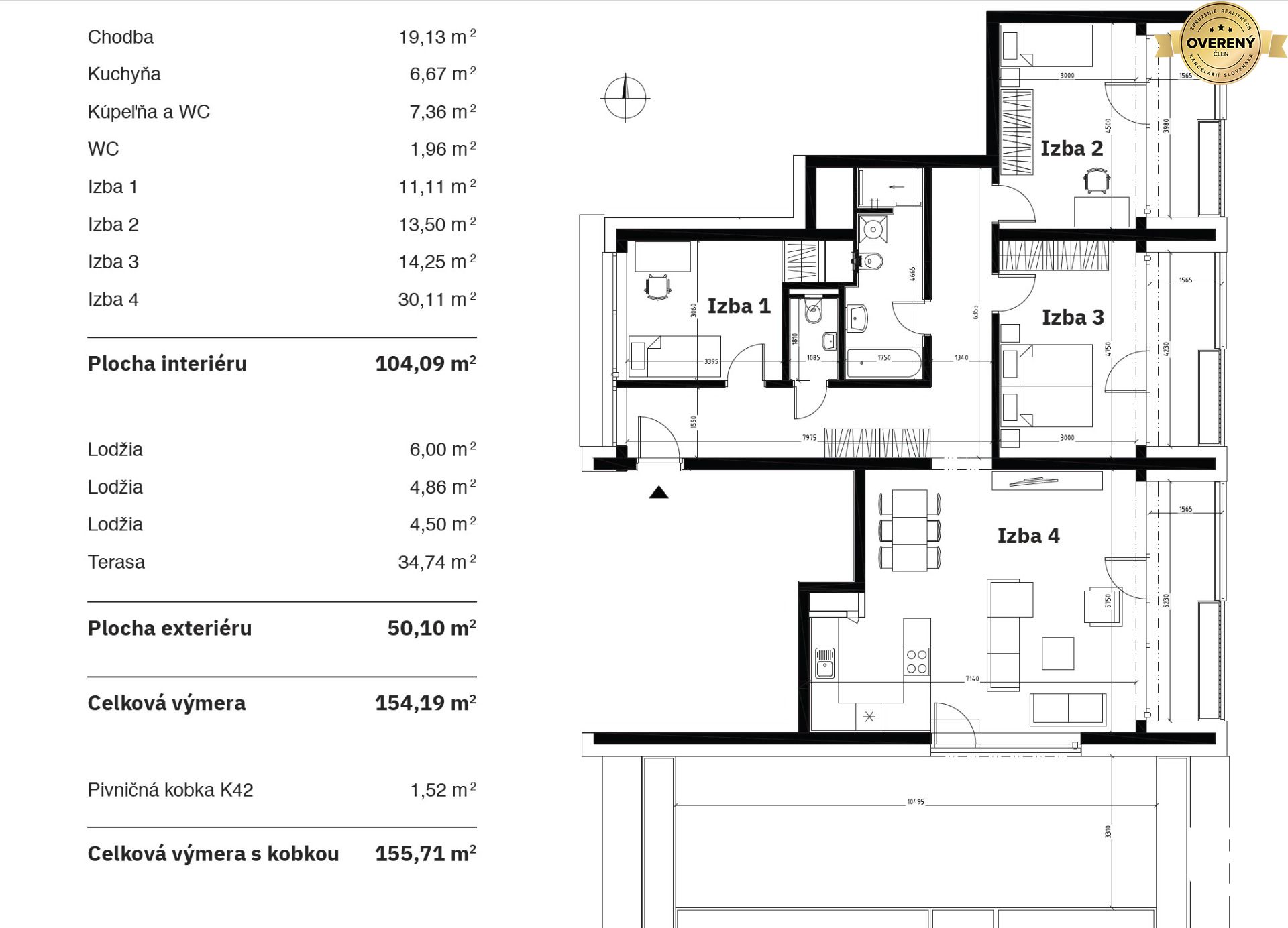 4 izbový penthouse 155m² | Greencorner | Bratislava-Nové mesto – foto 10