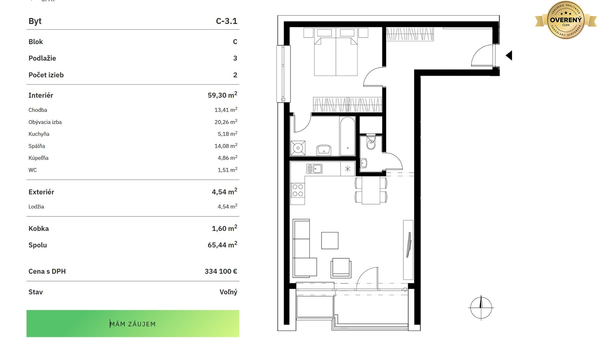 2 izbový byt 65 m² | Greencorner | Bratislava-Nové mesto – foto 3