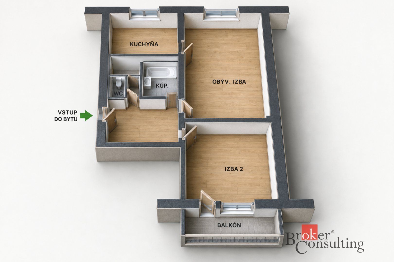 Na predaj 2‑izbový byt s rozlohou 66m² a s balkónom v Bratislave, časť – foto 5