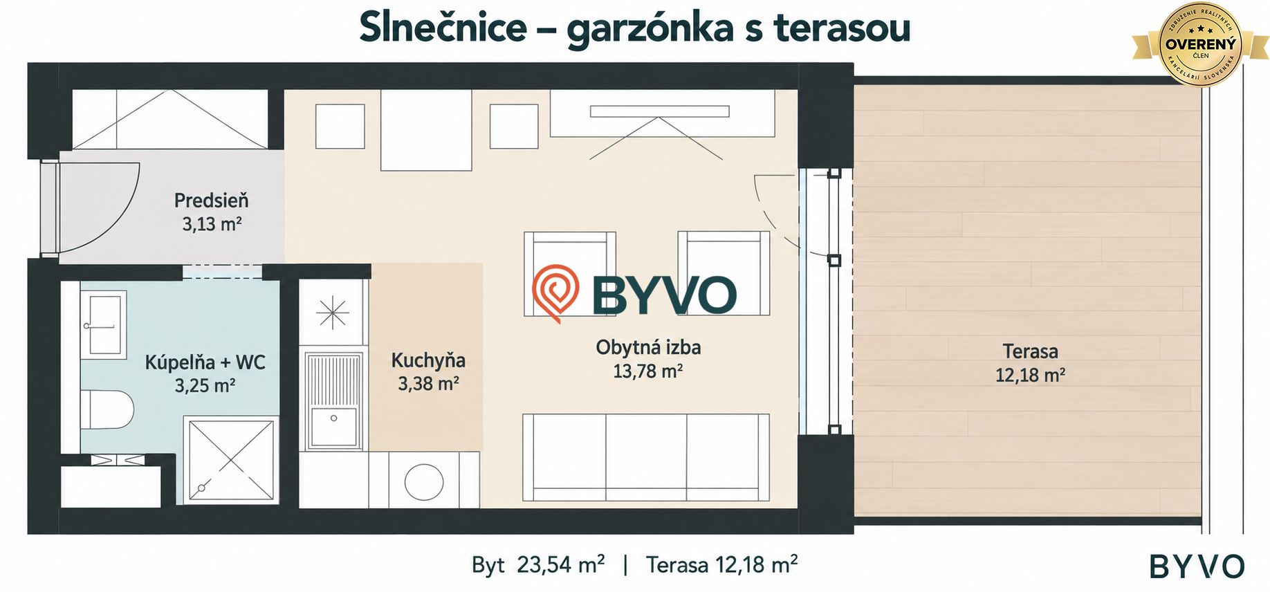 Zariadená garzónka s veľkou terasou v Slnečniciach – foto 5