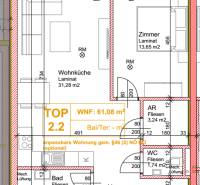Novostavba: 2-izbový byt, 12 km od Viedne, Münichsthal - Pôdorys 2-izbového bytu na ulici Münichsthal, rozloha 61,08 m² vrátane obývačky.