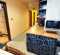 Na predaj : 3 izbový byt , centrum , Levice - Kuchyňa s mikrovlnkou a pohľad do izby, zariadenie v 3-izbovom byte.