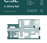 Rezidencia Karpatská (C.3E), 2i byt 60 m2 s loggiou 6 m2, TN - Pôdorys 2-izbového bytu na Karpatskej ulici v Trenčíne, celková plocha 59,8 m².