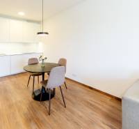 Krásny, elegantný 2i byt 52m2, lodžia, A/C, parking, BORY NA HRÁDZI - Kuchyňa s jedálenským stolom, stoličkami a pohovkou v 2-izbovom byte.