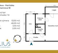 VYHĽADÁVANÁ 2-garsónka DE-LUXE v NAJVYHĽADÁVANEJŠEJ lokalite PETRŽALKY - Plán bytu: 2-izbový byt, 4. poschodie, Jungmannova ulica, Bratislava - Petržalka.