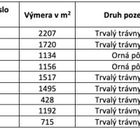 Ižkovce – 3.855 m2 ORNÁ PÔDA a LESY - Tabuľka s parcelami v Ižkovciach, uvádza výmery poľnohospodárskych a lesných pozemkov a spoluvlastnícke podiely.
