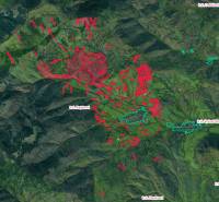 Rejdová – 62.800 m2 ORNÁ PÔDA v prebiehajúcich pozemkových úpravách - Letecká mapa s vyznačenými poľnohospodárskymi a lesnými pozemkami v katastrálnom území Rejdová.