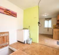  4i RD s pozemkom 269m2, Kálnica - NMnV - Časť rodinného domu zobrazuje vstup do pivnice, drevený poklop, umývadlo a svetlú stenu.