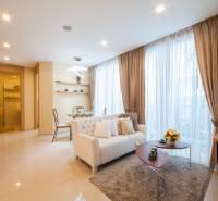 2 IZBOVÝ APARTMÁN A (2 SPÁLNE + 1 OBÝV. IZBA) CITY GARDEN OLYMPUS  - Obývačka v 3-izbovom byte s kuchyňou a jedálenským kútom, útulný interiér.