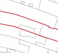 Predaj stavebného pozemku 2022 m2 - Chocholná - Velčice - Katastrálna mapa v Chocholnej-Velčiciach pre Pozemky - bývanie, zvýraznená červenou líniou.