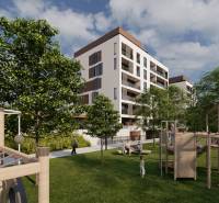 Posledný 3 izbový byt Bell Residence B.6.3. - Na obrázku je moderná budova s detským ihriskom na ulici Suchoňova, 1-izbový byt v okolí.